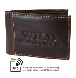 Herren Mini Portemonnaie RFID Rindleder Geldbörse Leder braun Quer Po1107