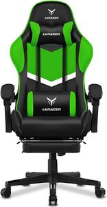 LUCKRACER fotel gamingowy fotel biurowy fotel gamingowy ergonomiczny z poduszką lędźwiową poduszką zagłówka, regulowaną wysokością fotel gamingowy udźwig 150 kg, podnóżek zielony