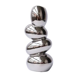 Blumenvase Elektroplatte Spiegeloberfläche Design Wohnzimmer Desktop Eierform Keramik Vase Dekoration Wohnkultur-Silber