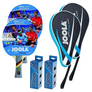 Joola 2x Team School Tischtennisschläger + 2x Tischtennishülle Pocket blau + 6 Tischtennisbälle Select 3***