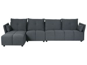 BELIANI Ecksofa Graphitgrau Stoffbezug mit Chaiselongue Rechts 4-Sitzer L-Form Viele Kissen Niedrige Sitzhöhe Freistehend Modern Wohnlandschaft