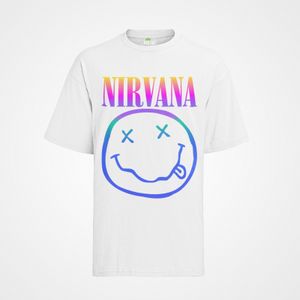 Damen Bio Oversize T-Shirt Nirvana Smaily Bunt kurt cobain Band Rock Musik Party