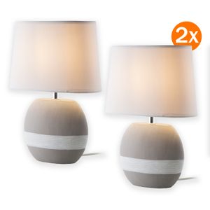 Tischlampe 2er Set E14 Tischleuchte Keramik grau-weiß Nachttischlampe