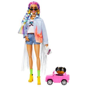 Barbie Extra Puppe mit geflochtenem Regenbogen-Zopf, inkl. Haustier