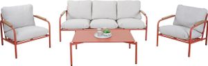 Aluminium-Gartengarnitur MCW-O11, Outdoor 3-Sitzer Sitzbank Sessel Sofa, Olefin (205 g/m²)  terrakotta Polster beige