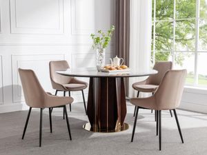 Stuhl 6er-Set - Samt & Schwarzes Metall - Taupe - MASURIE