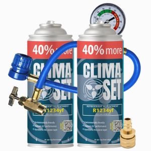 Autoklimaanlagen Set R1234yf 470 g x 2, Schlauch mit Manometer, Adapter