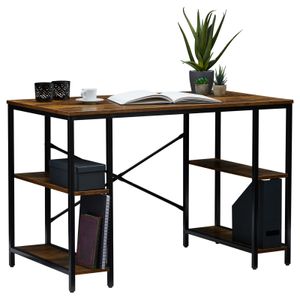 Schreibtisch EVORA im Industrial Stil aus Metall in schwarz und MDF/Spanlatte in Vintage Optik, Tisch im Vintage Look  mit 4 Ablagefächern für Aktenordner und Aufbewahrungsboxen