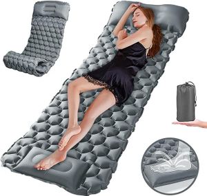 Isomatte Outdoor,Luftmatratze Selbstaufblasend mit Fußpresse Pumpe,2m Ultraleichte Aufblasbare Isomatte Camping,wasserdichte Klappbare Matratze,Grau