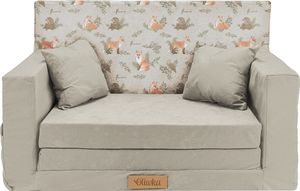 Flumi Dětská pohovka s funkcí spaní do dětského pokoje - Dětské křeslo s funkcí spaní - Dětský nábytek Light Grey + Foxes