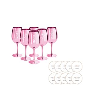 Moët & Chandon Rosé Champagnergläser in glänzendem Rosa inkl. Untersetzer