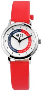 Qbos Kinder Armband Uhr Weiß Rot Blau Kunst Leder Analog Junge Mädchen Boy Girl