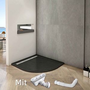 90x90x3cm  Runddusche Duschwanne mit Ablaufgarnitur Viertelkreis runde Duschtasse Stein-Effekt Duschbecken Brausewanne