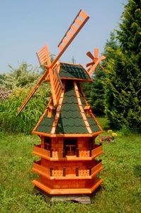 XL Windmühle mit Solar-Beleuchtung  - 1,5 Meter Höhe, Farbe:Braun - Grün