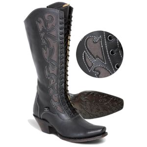 Damen Western Cowboy Biker Leder Stiefel Boots »WBL-30« Schwarz