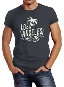 Herren T-Shirt Los Angeles Beach Palmen Surf Print Slim Fit Neverless® dunkelgrau L