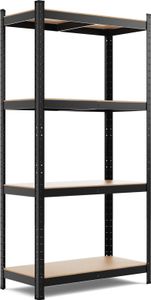 Regały do dużych obciążeń COSTWAY, 4-poziomowe regały magazynowe z metalową ramą, regały metalowe o nośności do 720 kg, regały bezśrubowe, regały piwniczne, regały warsztatowe, 80 x 40 x 160 cm (czarne)