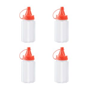 4Pcs 30ml Squeeze Flasche aus Kunststoff, Quetschflasche Aufbewahrungsbehälter für Ketchup Senf Mayo Soßen Olivenöl, Saucenflasche für Home & Restaurant(Rot)