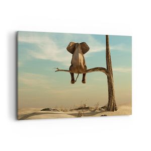 Bild auf Leinwand - Leinwandbild - Einteilig - Elefant sitzend Ast - 120x80cm - Wand Bild - Wanddeko - Wandbilder - Leinwanddruck - Bilder - Wanddekoration - Leinwand bilder - Wandbild - AA120x80-4557