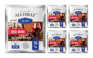 Alcomat Red Wine HAT Yeast Rot Weinhefe Gärhefe Wein Hefe Rotwein 25 bis 30 Liter aktive Trockenhefe bis 16% 5er Set