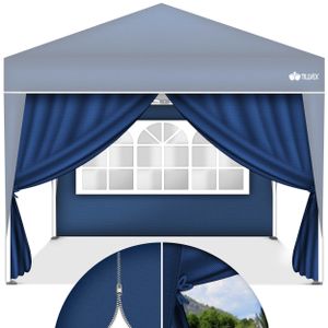 tillvex® 2X Seitenwand blau für Pavillon 3x3m & 3x6m | Faltpavillon Seitenteile wasserabweisend | Seitenfenster & Reißverschluss | Seitenwände für Gartenzelt Partyzelt