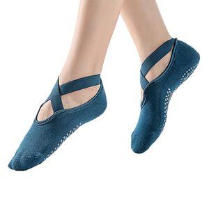Yoga-Socken für Damen, rutschfeste Stangensocken mit Riemen, Ballett-Tanzsocken für Yoga, Pilates, Ballett, Stangentanz,Blau