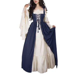 Damen Dirndl Midi Trachtenkleid Langes Kleid Trachtenrock Oktoberfest Besondere Anlässe  Blau,Größe:L
