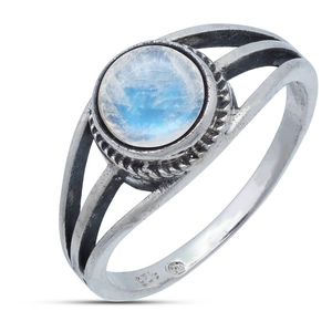 Ring SHUKA aus 925er Sterling Silber, Ringgröße:62, Stein:Regenbogen Mondstein