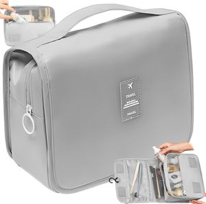 Kulturbeutel Kulturtasche Reise Kosmetiktasche Make-up-Organizer mit Henkel hängend Waschbeutel Waschtasche für Damen und Herren Grau Retoo