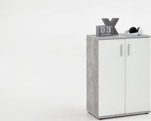 FMD furniture Sideboard Kommode 60 x 35 x 83 cm in Beton LA/weiß 2 Türen höhenverstellbare Böden, mit Rückwand