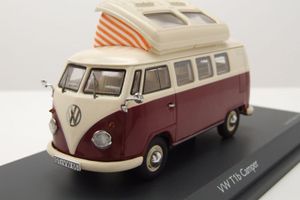 VW T1 Camper Bus Hochstelldach rot beige Modellauto 1:43 Schuco