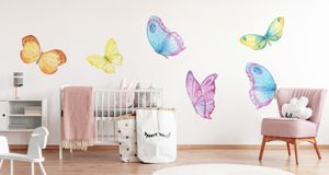 Muralo Wandsticker Aquarellfarbene Schmetterlinge 50 x 100 cm Wandtattoo Wanddeko Aufkleber Set Kinderzimmer XXL