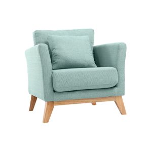 Miliboo - Sessel skandinavisch Lagunenblau und Füße aus hellem Holz OSLO