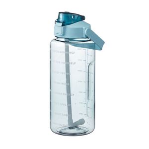 2L Trinkflasche Sportflasche Wasserflasche Getränkeflasche Fitness Trinkflasche mit Strohhalm,mit Zeitmarkierung (Transparentes Grün)