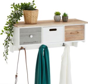 Wandgarderobe SALVA in weiß im angesagtem Vintagelook , moderne Garderobenleiste, Hängegarderobe mit 3 Schubkästen und Haken Wandgarderobe SALVA in weiß im angesagtem Vintagelook , moderne Garderobenleiste, Hängegarderobe mit 3 Schubkästen und Haken