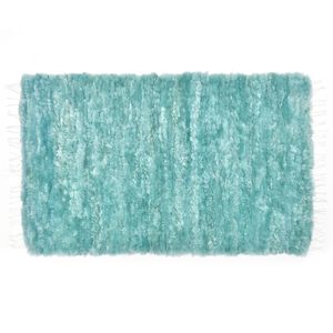 Vanuba - Webteppich, Handgewebter Lammfell Teppich, Schafwollteppich, Natürliches Schaffell Wolle, Türkis, 100x60 cm
