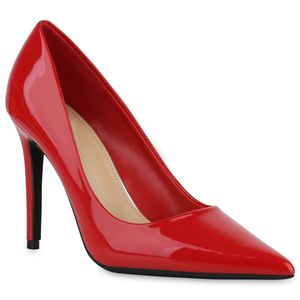 VAN HILL Damen High Heels Pumps Elegante Stiletto Spitze Party Schuhe 840674, Farbe: Rot, Größe: 39
