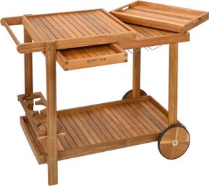 Outdoor Grill Trolley, Servierwagen für Garten, BBQ Beistelltisch, Tisch für Grill mit 2 Tabletts – 100 x 80 x 59 cm, Akazienholz