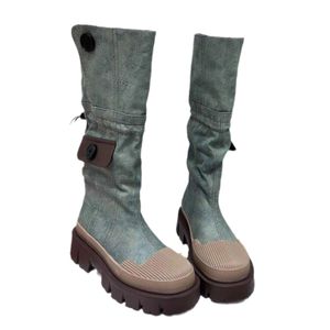Damen Lug Sole Knie High Stiefel Nicht Slip Reitstiefel Retro Chunky Platform Combat Boots Hellblau,Größe:EU 39 Damen Lug Sole Knie High Stiefel Nicht Slip Reitstiefel Retro Chunky Platform Combat Boots Hellblau,Größe:EU 39