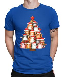 Katze Weihnachtsbaum - Weihnachten Nikolaus Weihnachtsgeschenk Herren T-Shirt, Blau, 3XL
