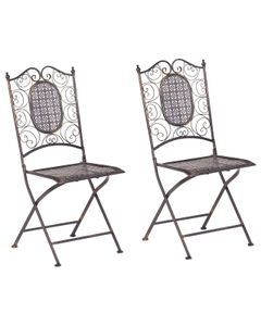 BELIANI Gartenstuhl schwarz Metall 2er Set zusammenklappbar Balkon Terrasse Garten romantisch