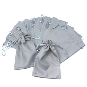 Oblique Unique 12 Baumwollsäckchen Baumwollbeutel mit Zugband Stoffsäckchen für Geschenke als Deko Weihnachten grau