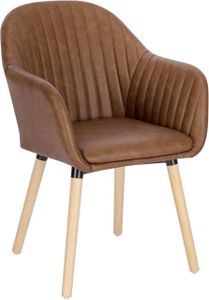 WOLTU 1x Esszimmerstühle Küchenstuhl Polsterstuhl Wohnzimmerstuhl Design Stuhl mit Armlehne Kunstleder Massivholz Farbe: braun