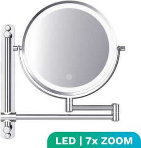 Schminkspiegel mit LED-Beleuchtung – 7-fache Vergrößerung – Wandspiegel rund – Rasierspiegel Wandmodell – Badezimmer – Dusche – Chrom