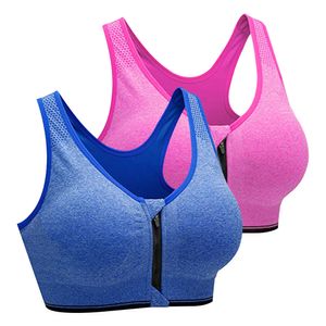 Sport-BH für Damen, mit Reißverschluss vorne, drahtlos, nach Operationen, BH Active Yoga Sport-BHs ,L,rose red + royal blue