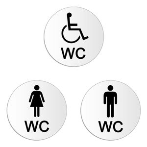 Toilettenschilder Damen-Herren-Rollstuhl | 3er Set WC Schilder Ø 100 mm – UV-beständig Kratzfest