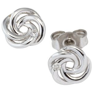 JOBO Ohrstecker verschlungen 585 Gold Weißgold 2 Diamanten Brillanten Ohrringe
