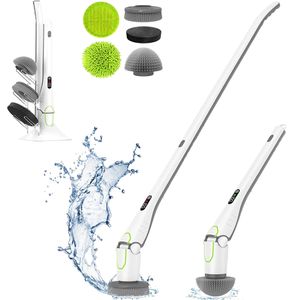 Elektrische Reinigungsbürste Kabellos Akkureinigungsbürste mit 5 Bürstenköpfen Multibürste mit LED Verlängerungsgriff Aufladbar Haushalt Bodenwäscher für Badezimmer Küchen Boden Glas