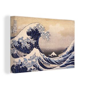 OneMillionCanvasses® - Leinwandbilder -Bild auf Leinwand Wandbild Leinwandbild Die große Kluft von Kanagawa - Gemälde von Katsushika Hokusai, 90x60 cm, Kunstdruck Wandkunst Wohnzimmer Schlafzimmer - L