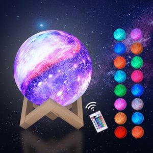 Mondlampe|3D-Galaxie-gedrucktes 5,9-Zoll-LED-Kugel-Nachtlicht| Touch Control USB 16 Farbwechsel-Stimmungslampe mit Aufhängehaken, Holzständer und Fernbedienung